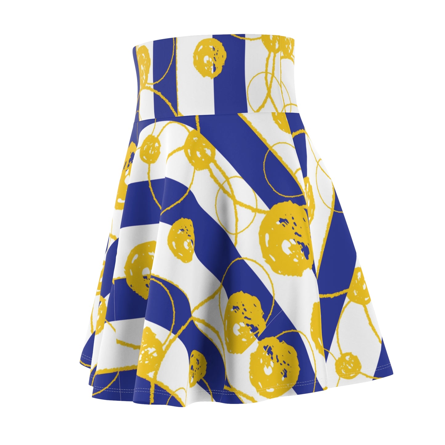 Royal Blue & Gold Abstract Circle Skater Skirt
