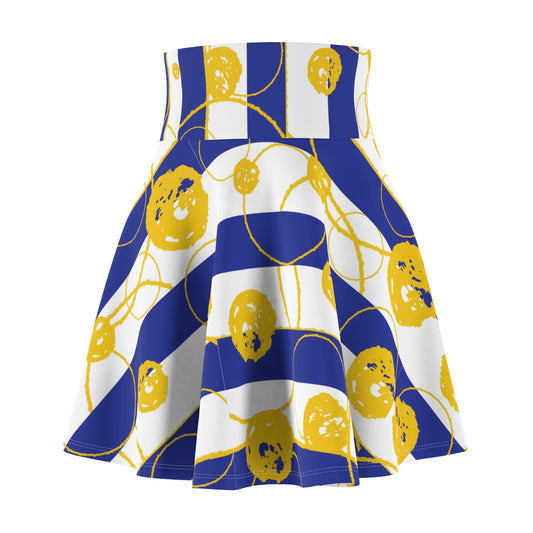 Royal Blue & Gold Abstract Circle Skater Skirt